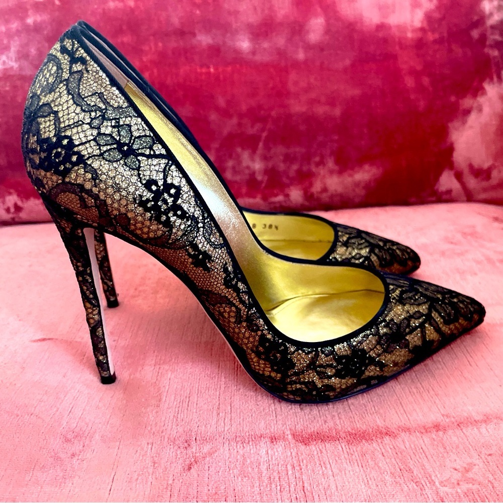 NWB DOLCE & GABBANA Gold Black Chantilly Lace KATE heels shoes Pumps $1045 38 8 - Picture 13 of 16